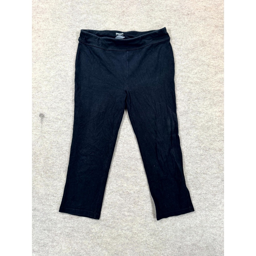 Spalding Cropped Leggings Women Medium Black Logo Cotton Stretch Mid Rise Casual
